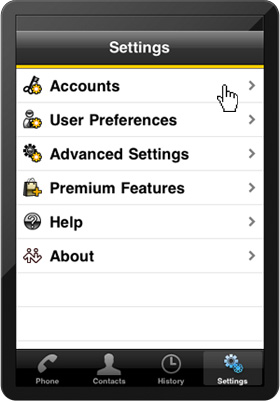 Go back to 'Settings', click 'Accounts'.
