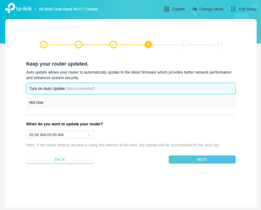 TP-Link Archer BE3600 Web browser setup image 11