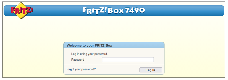 Fritz!Box 7490 router login screen