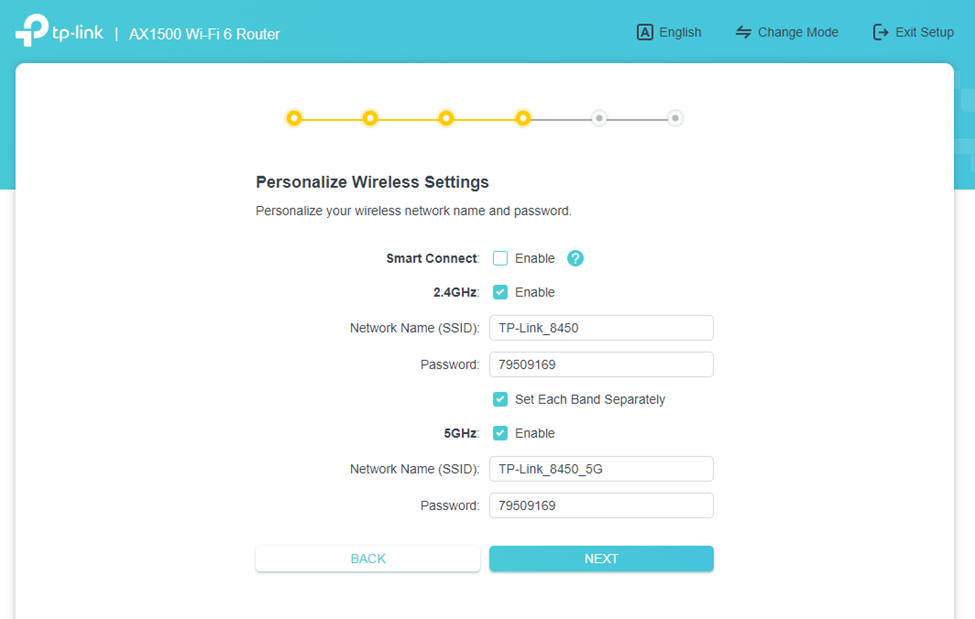 Separate 2.4GHz and 5GHz Wi-Fi settings with Smart Connect turned off