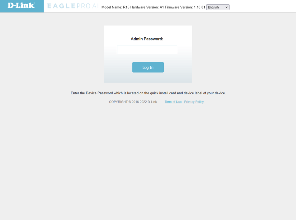 D-Link R15 admin login