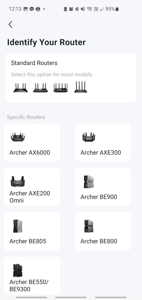 Standard Routers selected in TP-Link Tether