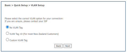 NetComm CF60 VLAN setup with No VLAN Tag selected