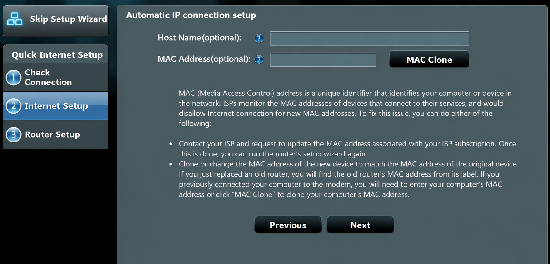 ASUS Automatic IP connection setup