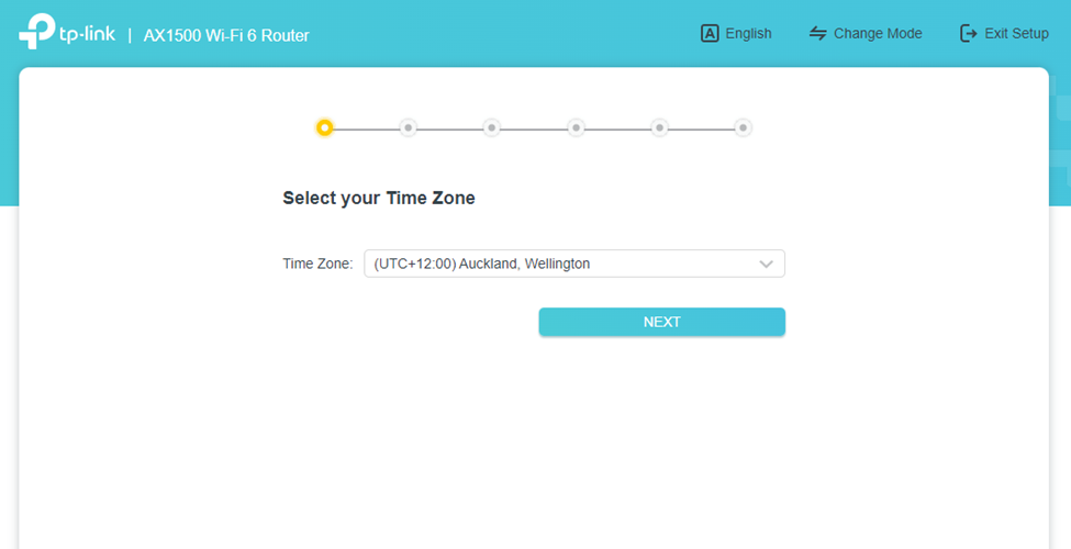 Archer AX1500 time zone selection screen