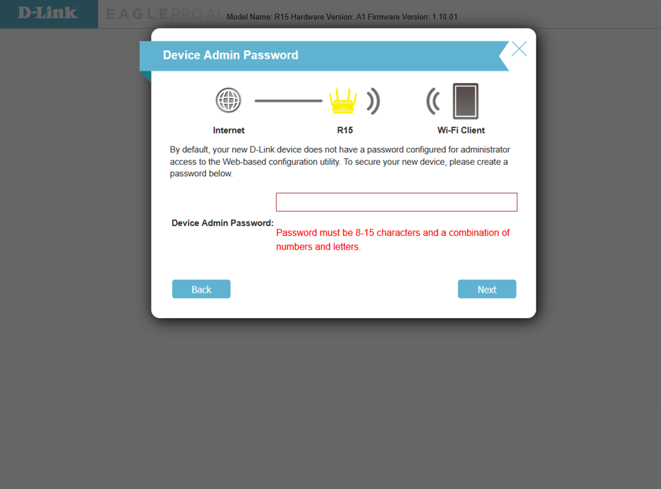 D-Link device admin password setup