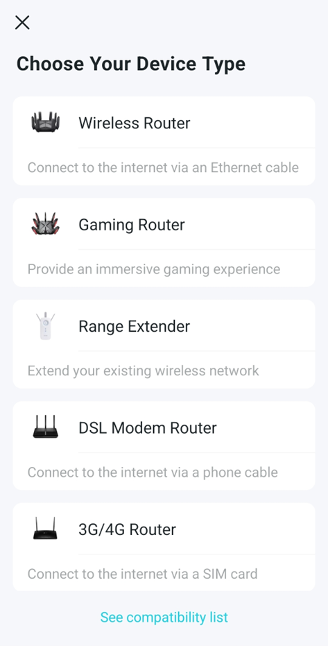 Wireless Router device type selected in TP-Link Tether