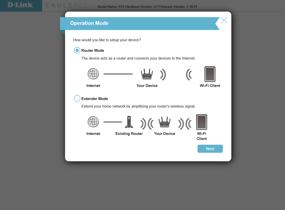 D-Link Router Mode selection