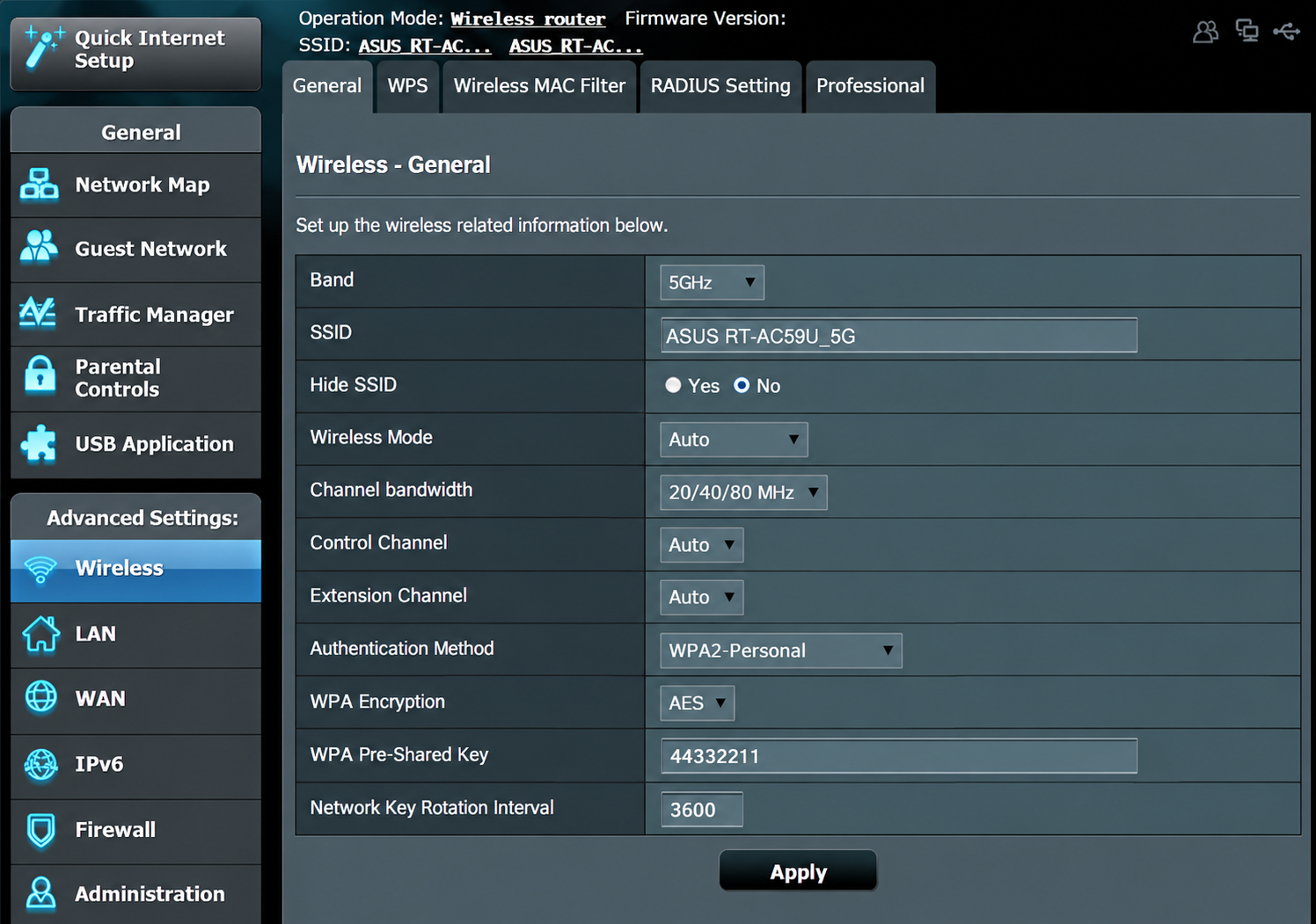 ASUS Wireless General settings